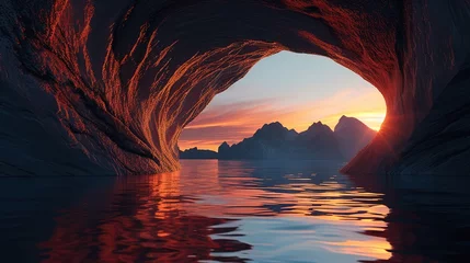 Fototapeten  sea sunset from the mountain cave © Andrei Hasperovich