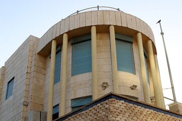 Architectural details of the construction of buildings and structures in Israel. Abstract fragment of modern architecture.