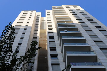 Architectural details of the construction of buildings and structures in Israel. Abstract fragment of modern architecture.