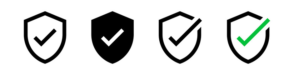 Shield check mark icon or security shield protection icon with tick symbol