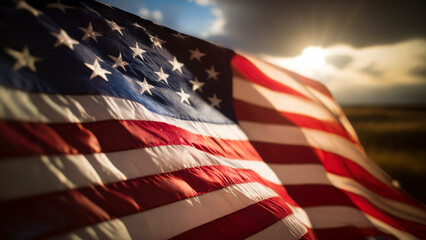 American flag in late afternoon light