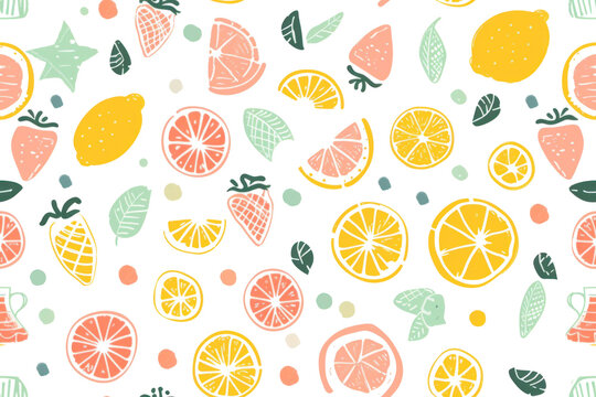 Pastel Summer Pattern with Fruits