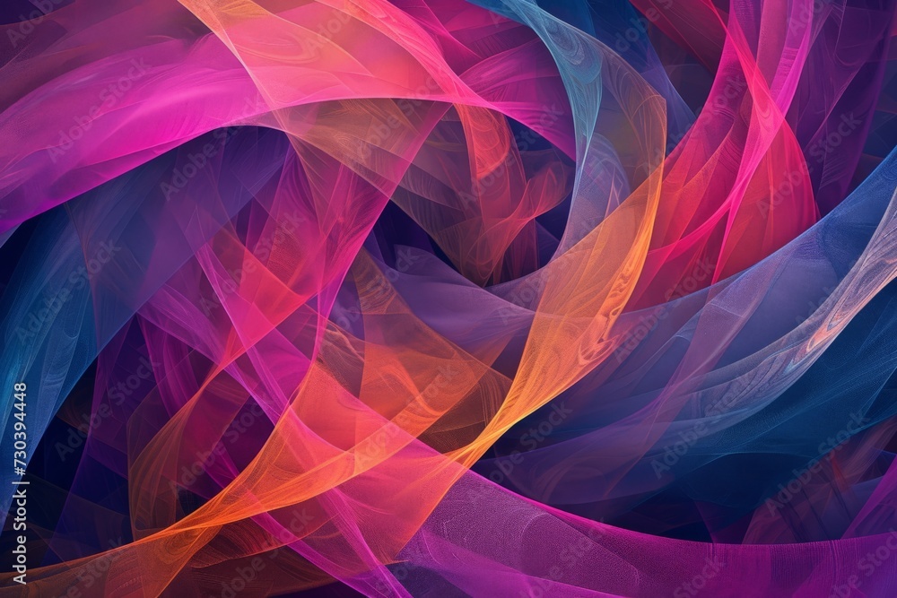 Poster gradient snippets rainbow multicolored spiraled shreds, neon light chromatically. vivid bright ident