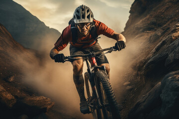 A cyclist riding through a scenic mountain trail, showcasing the spirit of adventure and fitness....