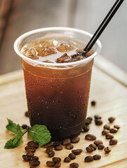 Delicious and refreshing coffee based beverage, ice coffee, cold drink, coffee beans