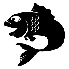 Cartoon vector fish silhouette icon isolated.
