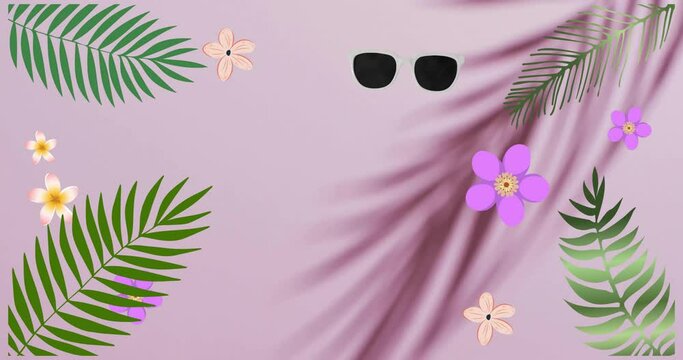 Animation of palm tree leaves and flowers over shadows