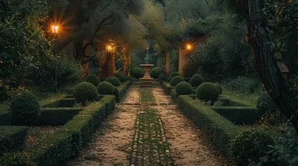 Foto op Canvas A pathway in the middle of a lush green park © Maria Starus