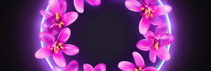 Orchid round neon shining circle isolated on a white background