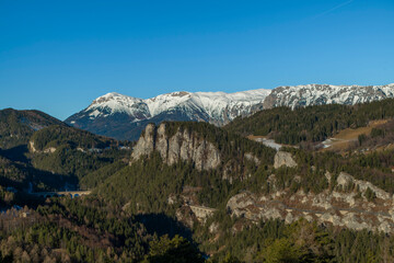 Fototapeta na wymiar Mountains raiway near Semmering spa town in Austria winter Alps without snow