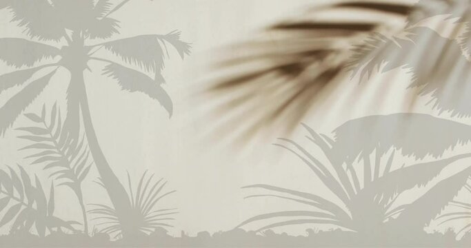 Animation of silhouettes of palm trees and plants over beige background