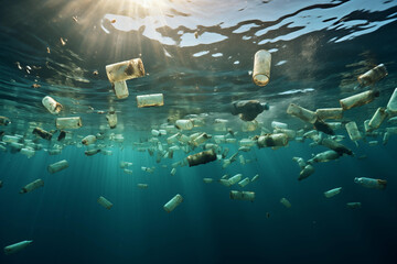 Oceanic Plight: Plastic Pollution Floating Underwater