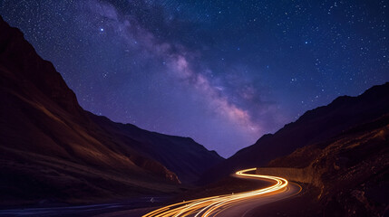 Starry Passage: Nighttime Drive Through Mountain Roads