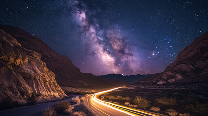 Starry Passage: Nighttime Drive Through Mountain Roads