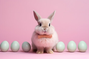 Easter cute bunny colored eggs on isolated background