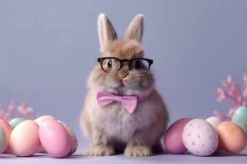 Fototapeta na wymiar Easter cute bunny colored eggs on isolated background
