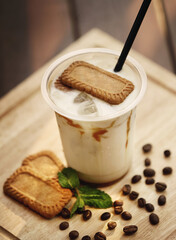 Delicious and refreshing coffee based beverage, ice coffee, cold drink, coffee beans