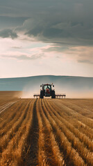 Fototapeta premium Agricultural worker with a tractor in the field.