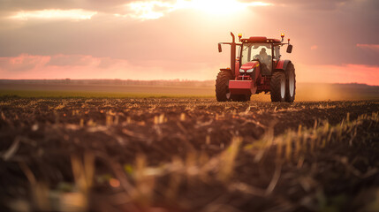 Fototapeta premium Agricultural worker with a tractor in the field.