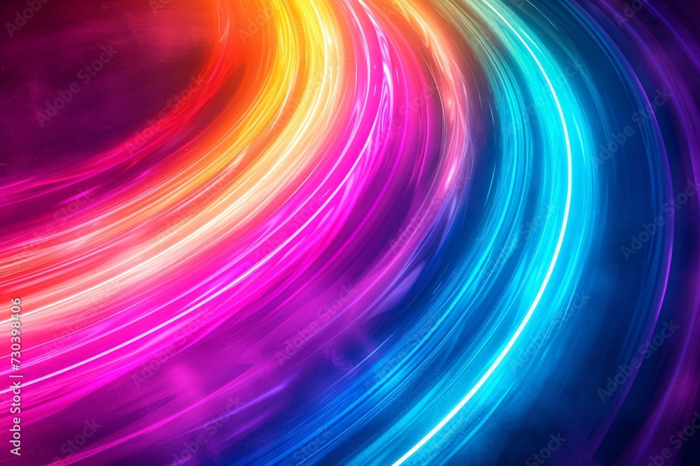 Poster gradient snippets rainbow multicolored blur shreds, neon light background. vivid bright kaleidoscopi