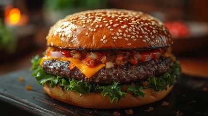 Fotobehang Burger gourmand et appétissant © Estelle