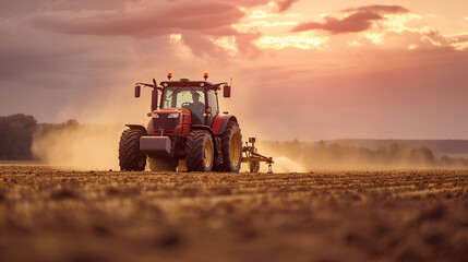 Obraz premium Agricultural worker with a tractor in the field.