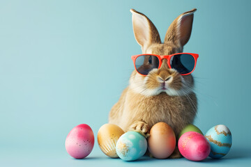 Easter cute bunny colored eggs on isolated background