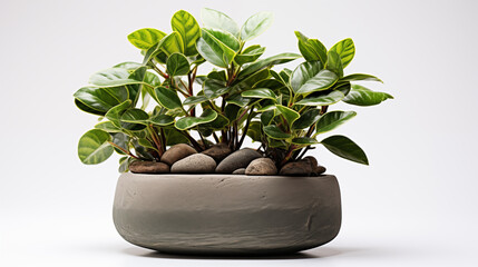 Green plant in a pot on the white background