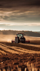Obraz premium Agricultural worker with a tractor in the field.