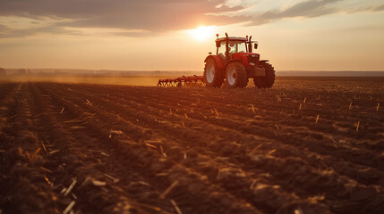 Fototapeta premium Agricultural worker with a tractor in the field.