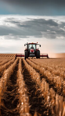 Obraz premium Agricultural worker with a tractor in the field.