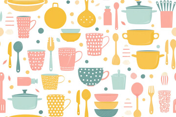 Pastel Kitchen Pattern on Transparent Background