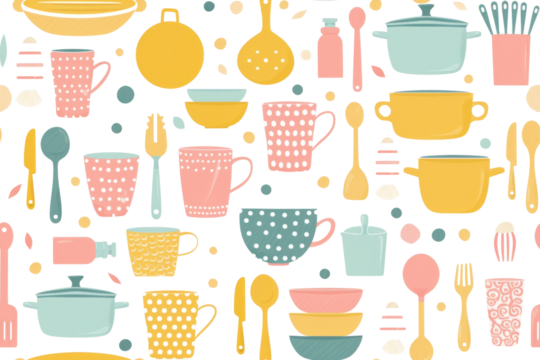 Pastel Kitchen Pattern on Transparent Background