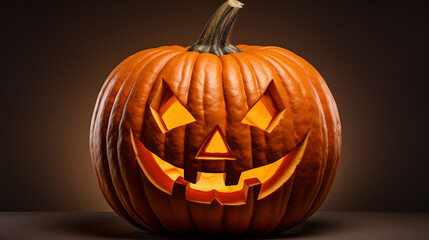 Scary orange pumpkin for Halloween holiday with a lantern inside, concept of a holiday