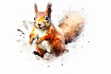 An enchanting watercolor depiction of a red squirrel