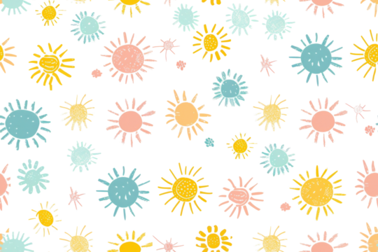 Pastel Sun Pattern on Transparent Background