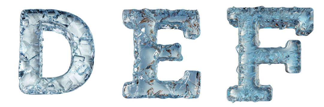 3D Ice Letters Set Isolated on Transparent or White Background, PNG