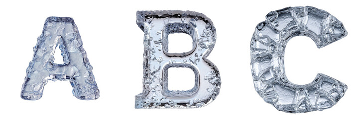 3D Ice Letters A B C Set Isolated on Transparent or White Background, PNG