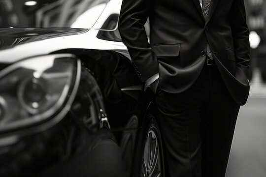 car hiring black coupe man in a suit and tie Generative AI