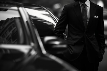 car hiring black coupe man in a suit and tie Generative AI