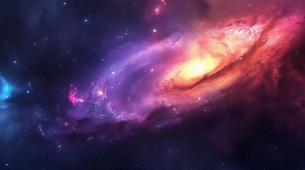 A digital wallpaper featuring a colorful galaxy with stars, nebulae, and cosmic dust background