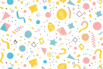 Seamless Pastel Party Pattern on Transparent