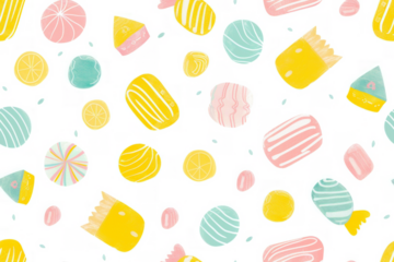 Seamless Pastel Candy Pattern on Transparent