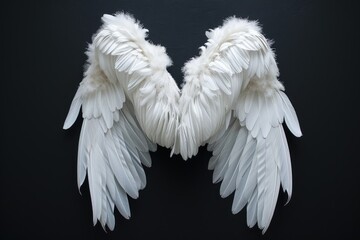 Angel wings isolated on the black background, fantasy feather wings for fashion design, cosplay and dress up party