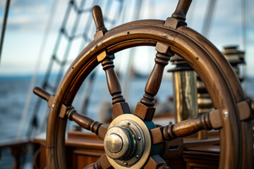 Yacht helm. Background with selective focus and copy space