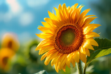 Obraz premium Isolated sunflower with blue sky