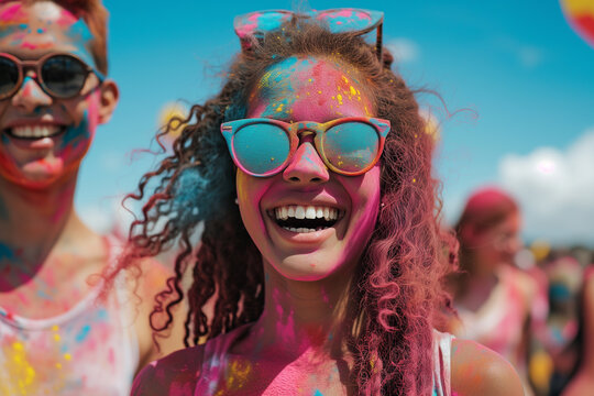 Photo young woman enjoying with holi colors