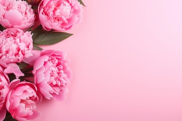 Peonies on a bright smooth pink background Mothers Day concept 