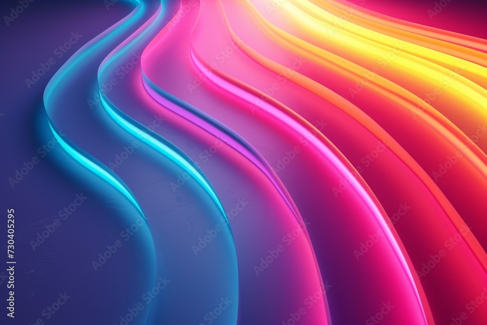 Poster vivid rainbow swirls on a vibrant strip backdrop with neon circle motion. abstract vector wallpaper 