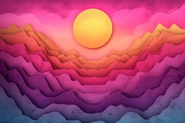 Fototapeta premium minimalistic 3D landscape. Horizon with sun and moutain shapes. abstract background. 